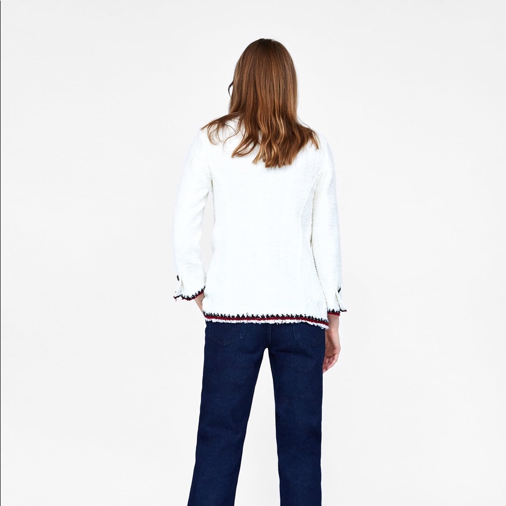 NWT Zara White Tweed Textured Weave Jacket - Picture 4 of 8